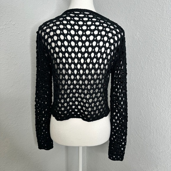 Black Crochet Granny Square Cardigan Sweater Colorful Boho Festival - Picture 4 of 6